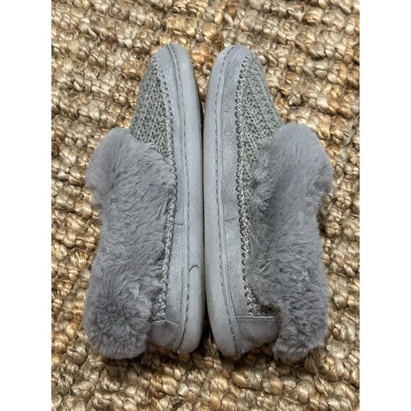 KOOBA Grey Faux Fur Slippers Furry Knitted House Shoes Women’s L 8-9 - Picture 5 of 7